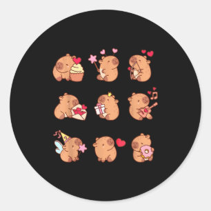 Sticker Rond Capybara Saint-Valentin Drôle Capy Amoureux Animau