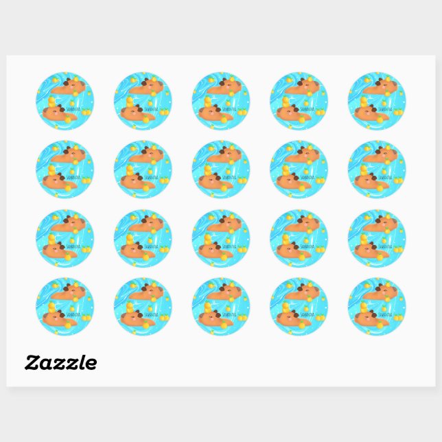 Sticker Rond Capybaras Dans L'Eau Avec Oranges (Feuille)