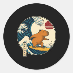 Sticker Rond Capyra Japonais Kanagawa Vague Surf Japon Garçons