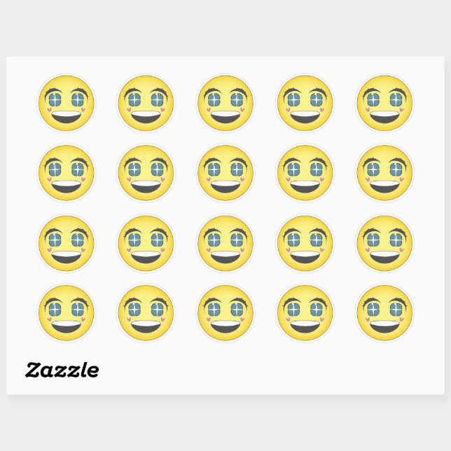 Sticker Rond Cara sonriente anime con corazones (Feuille)