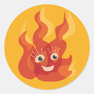 Sticker Rond Caractère brûlant heureux de flamme du feu