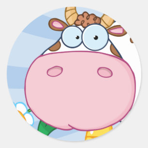Sticker Rond Caractère de dessin de vache