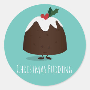 Sticker Rond Caractère de dessin Turquoise de Christmas Puddin