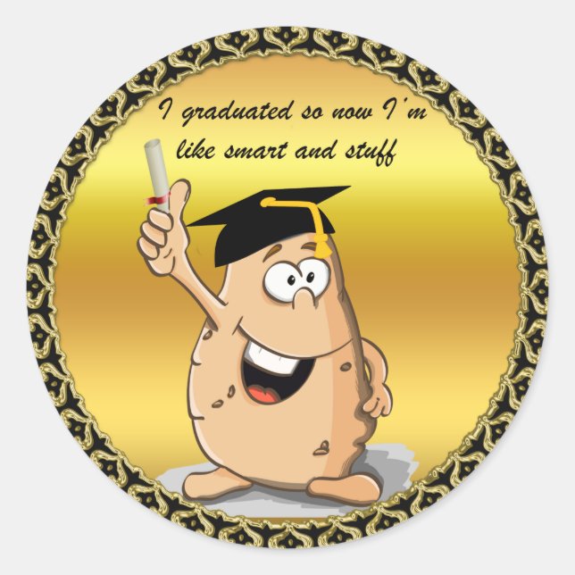 Sticker Rond Caractère de pomme de terre avec diplôme (Devant)