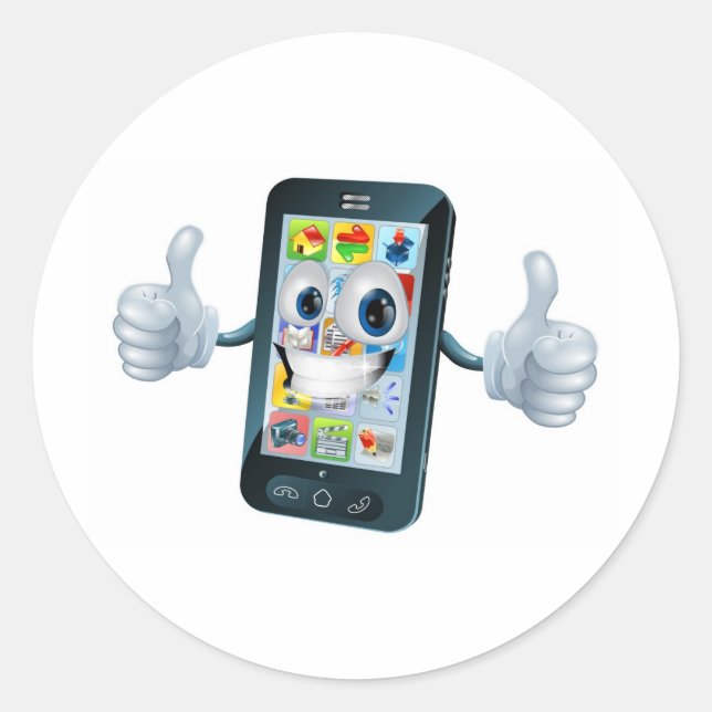 Sticker Rond Caractère heureux de mascotte de téléphone (Devant)
