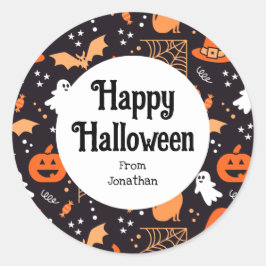 Sticker Rond Caractères d'halloween illustrés mignons sur bg no