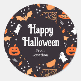 Sticker Rond Caractères d'halloween illustrés mignons sur bg no