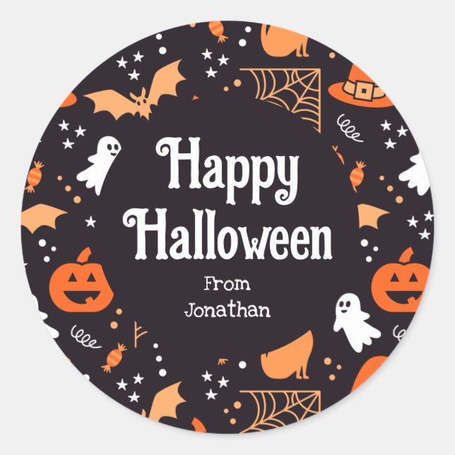 Sticker Rond Caractères d'halloween illustrés mignons sur bg no (Devant)