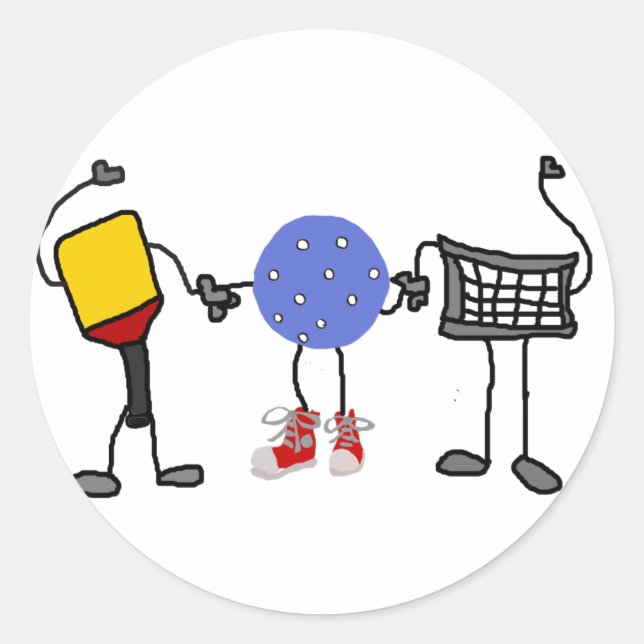 Sticker Rond Caractères Drôle De Pickleball Cartoon (Devant)