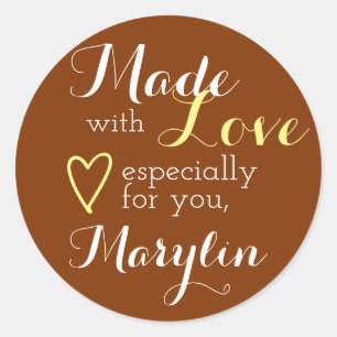 Sticker Rond Caramel Brown Jaune simple fait avec coeur d'amour