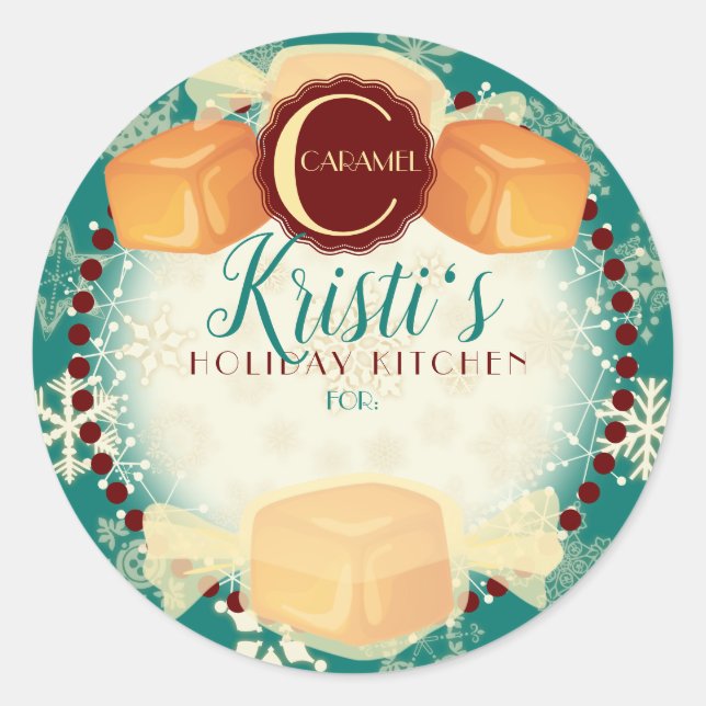 Sticker Rond Caramels maison de vacances Noël (Devant)