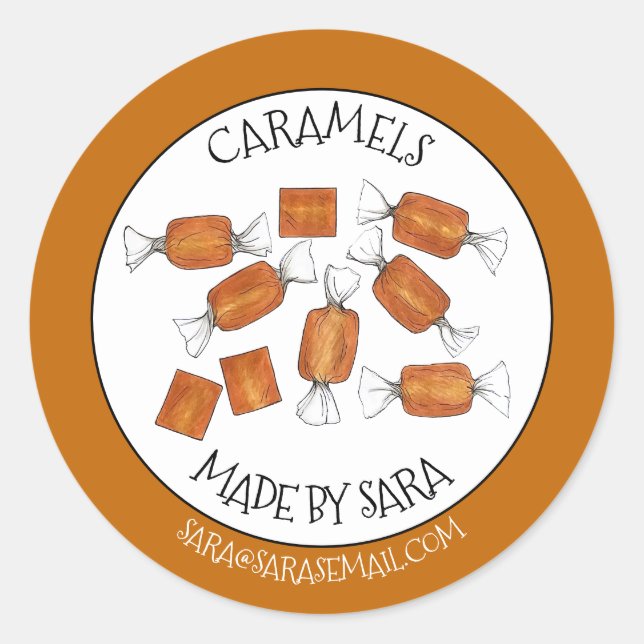 Sticker Rond Caramels Salés Maison Sucres Bonbons Fabriqués Par (Devant)