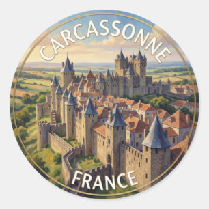 Sticker Rond Carcassonne France Forteresse Médiévale voyage Ter