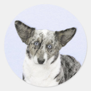 Sticker Rond Cardigan Welsh Corgi Peinture - Art Chien original