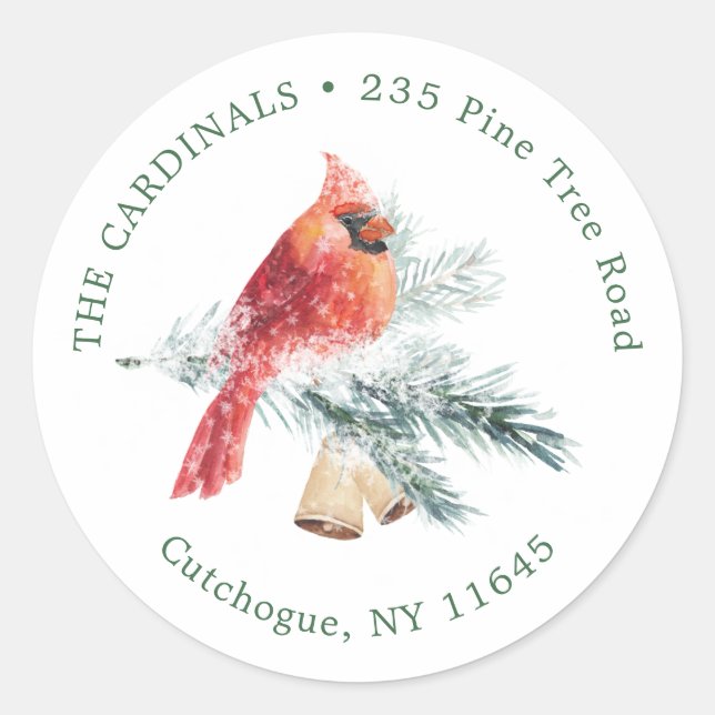 Sticker Rond Cardinal Bird Pine Christmas adresse de retour (Devant)