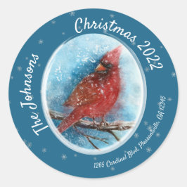 Sticker Rond Cardinal de Noël Snowflakes Adresse de retour