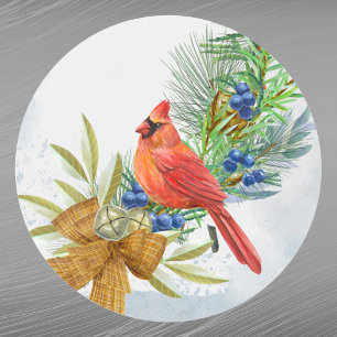 Sticker Rond Cardinal Red Juniper Berries Noël