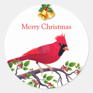 Sticker Rond Cardinal rouge de Noël 