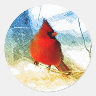 Sticker Rond Cardinal rouge de Noël primitif de pays occidental