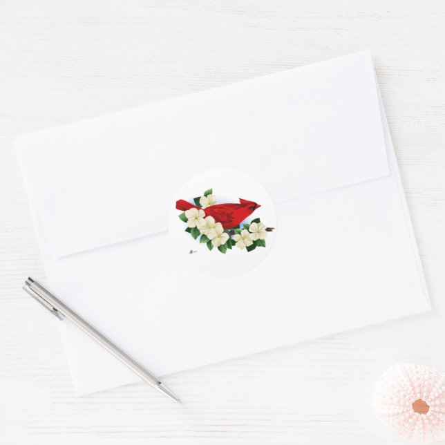 Sticker Rond Cardinal rouge du Nord (Enveloppe)