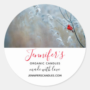 Sticker Rond Cardinal Rouge en hiver Nature Photo Business
