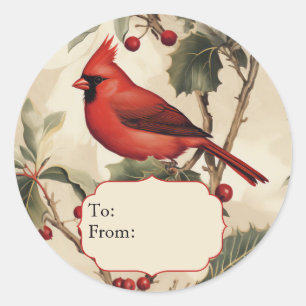 Sticker Rond Cardinal Rouge & Houx Personnalisé À et De
