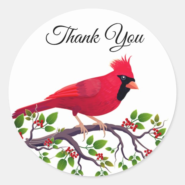 Sticker Rond Cardinal Rouge Merci d'oiseaux (Devant)