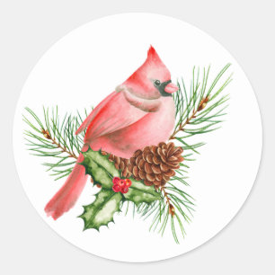 Sticker Rond Cardinal rouge sur les pins