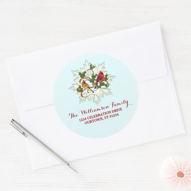 Sticker Rond Cardinal Snow Christmas Adresse (Enveloppe)