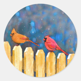 Sticker Rond Cardinals on the Fence Painting - Art original