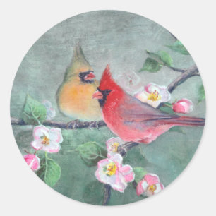 Sticker Rond CARDINAUX et FLEURS d'APPLE par SHARON SHARPE