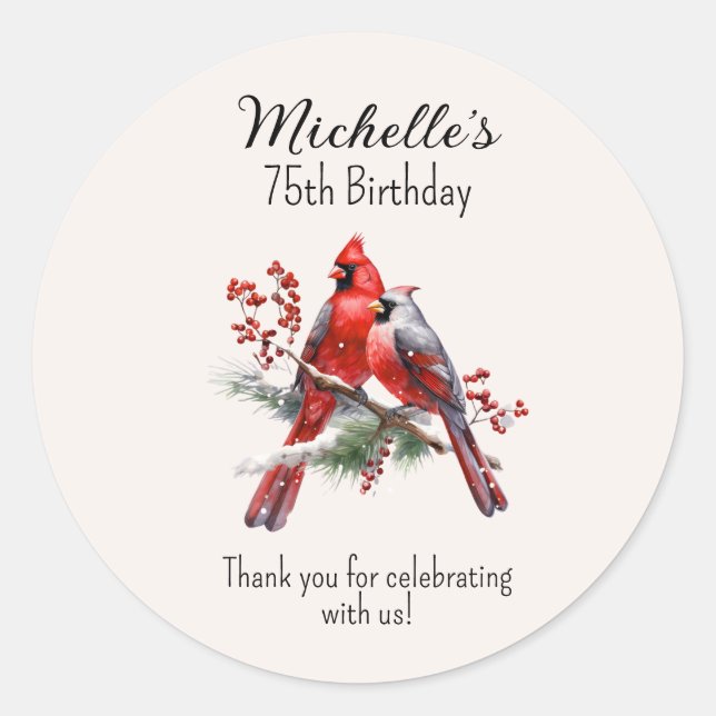 Sticker Rond Cardinaux rouges 75e anniversaire Merci (Devant)