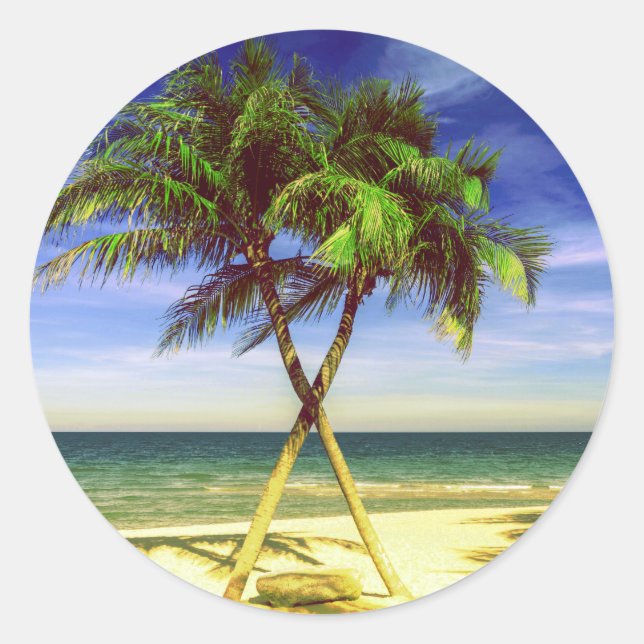 Sticker Rond Caribbean Palm Tree Tropical Island (Devant)