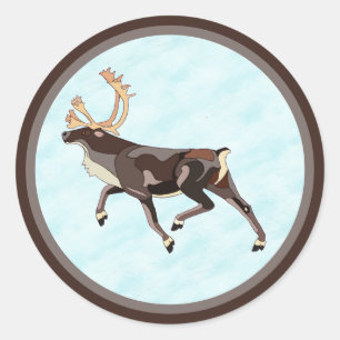 Sticker Rond Caribou/Reindeer d'art populaire