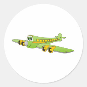 Sticker Rond Caricature à jet passager vert