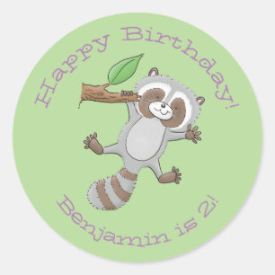 Sticker Rond Caricature adorable en raton laveur
