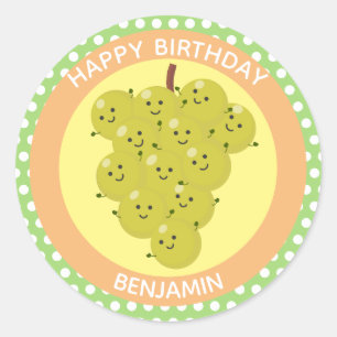 Sticker Rond Caricature amusante bouquet de raisin reunion