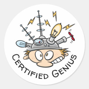 Sticker Rond Caricature amusante Casquette de la pensée géniale