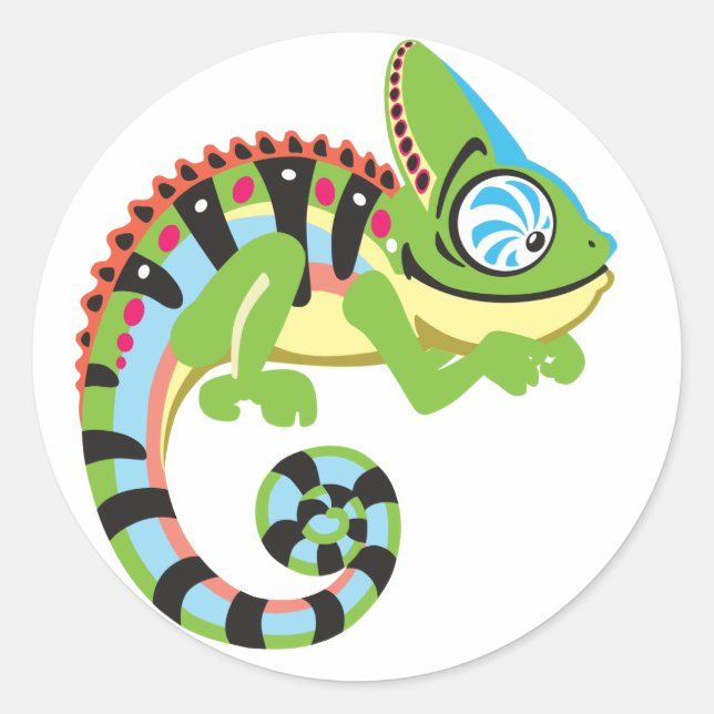 Sticker Rond caricature caméléon (Devant)