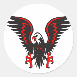 Sticker Rond Caricature colorée aigle rouge et noir