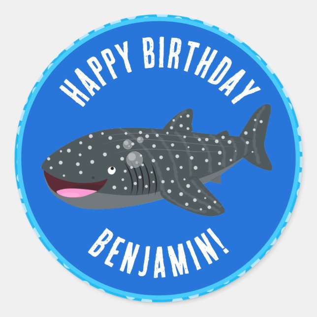 Sticker Rond Caricature d'anniversaire pour le requin baleine p (Devant)
