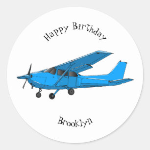 Sticker Rond Caricature d'avion à voilure fixe