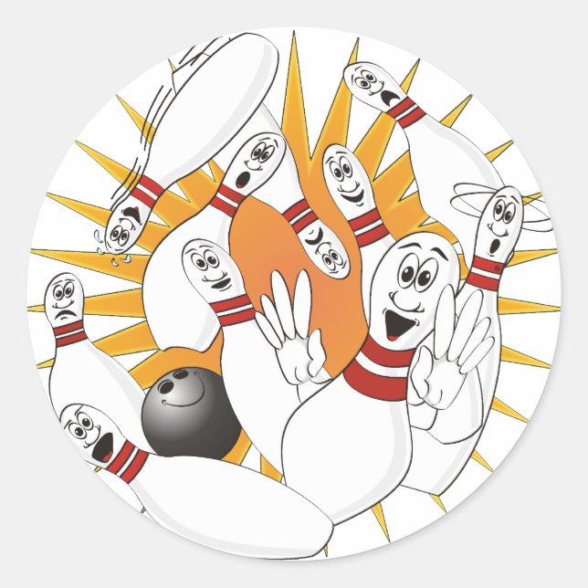 Sticker Rond Caricature de Bowling Pins Strike (Devant)