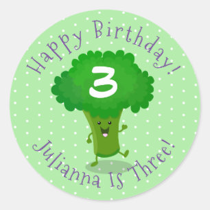 Sticker Rond Caricature de brocoli dansant Cute kawaii