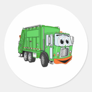 Sticker Rond Caricature de camion à ordures souriante