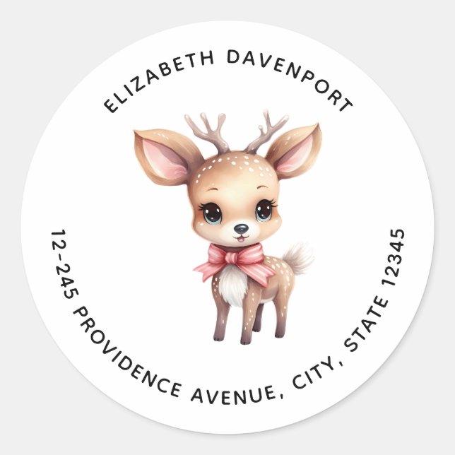Sticker Rond Caricature de cerf de bébé mignon Adresse (Devant)