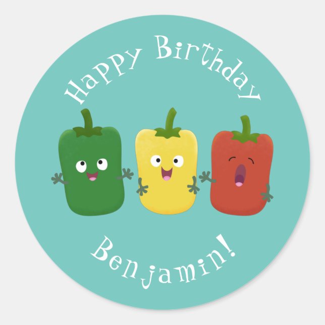 Sticker Rond Caricature de chant trio capsicum poivre clair (Devant)