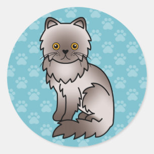 Sticker Rond Caricature De Chat Perse Lilac Dessin Sur Bleu