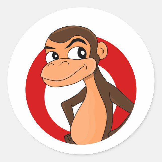 Sticker Rond Caricature de chimpanzé classique collant rond (Devant)