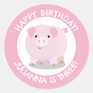 Sticker Rond Caricature de cochon de poitrine mignonne annivers